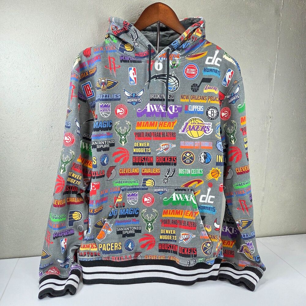 Awake NY New Era NBA Full Team Logos All Over Print Pullover AOP Hoodie Sz S